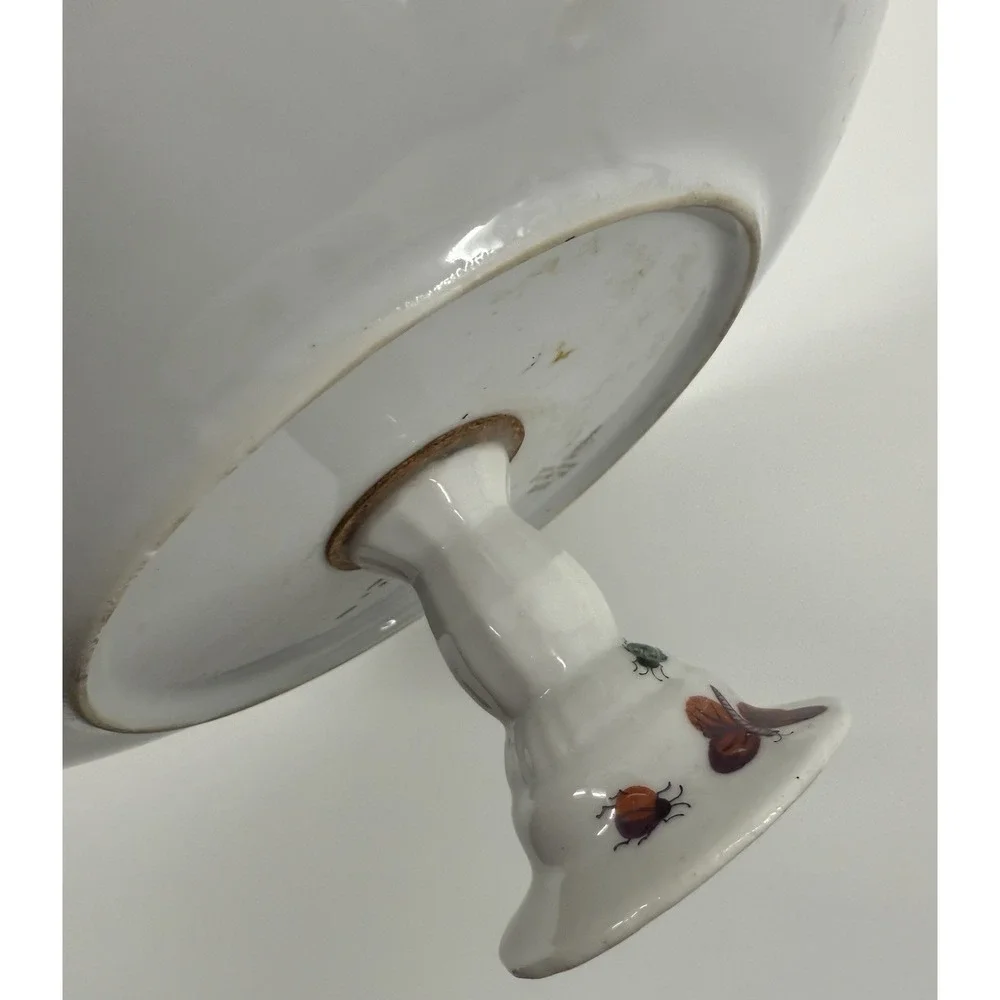 Lefton China Hand-Painted Compote Footed Dish Butterflies Pedestal Bowl‎